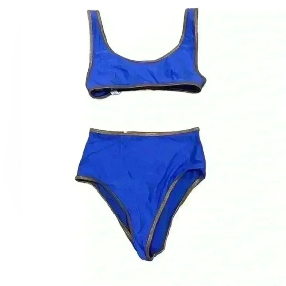 Aerie Blue & Gold Padded High Waisted‎ Cheeky Bikini Size Small - Picture 1 of 8
